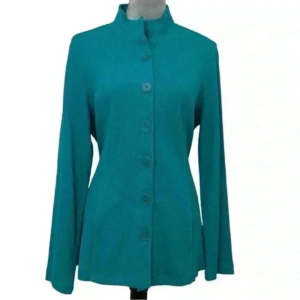 D & CO ACTIVE Women’s Green Button Down Long sleeve Size Large
